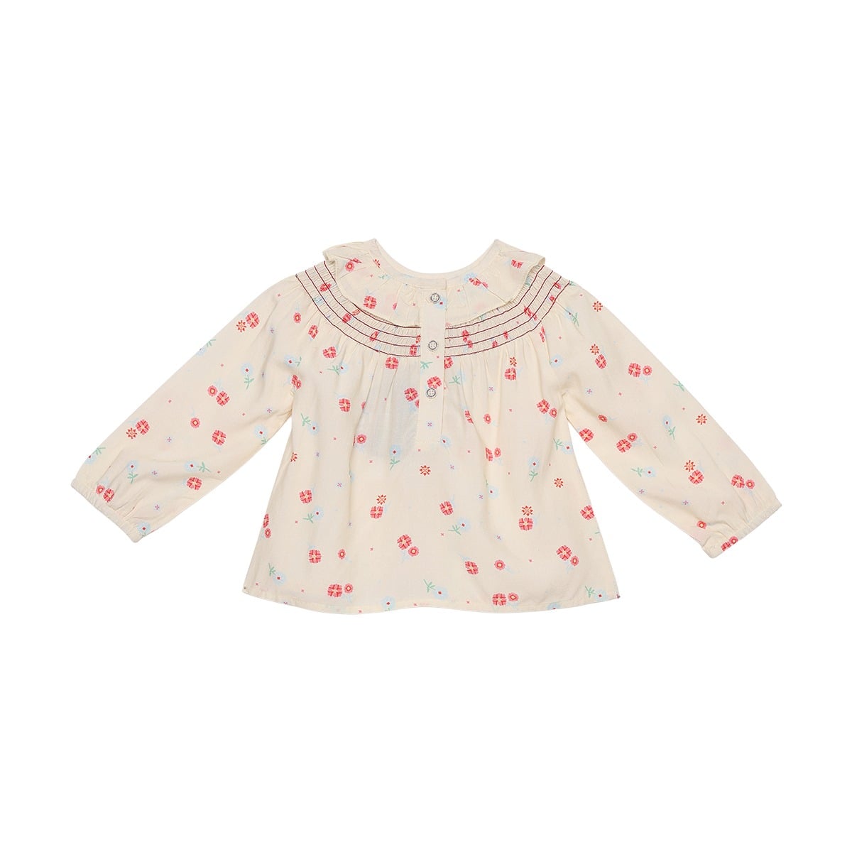 Baby Girls Cream Cotton Floral Printed Ruffled Woven Top Regular Fit Casual Wear