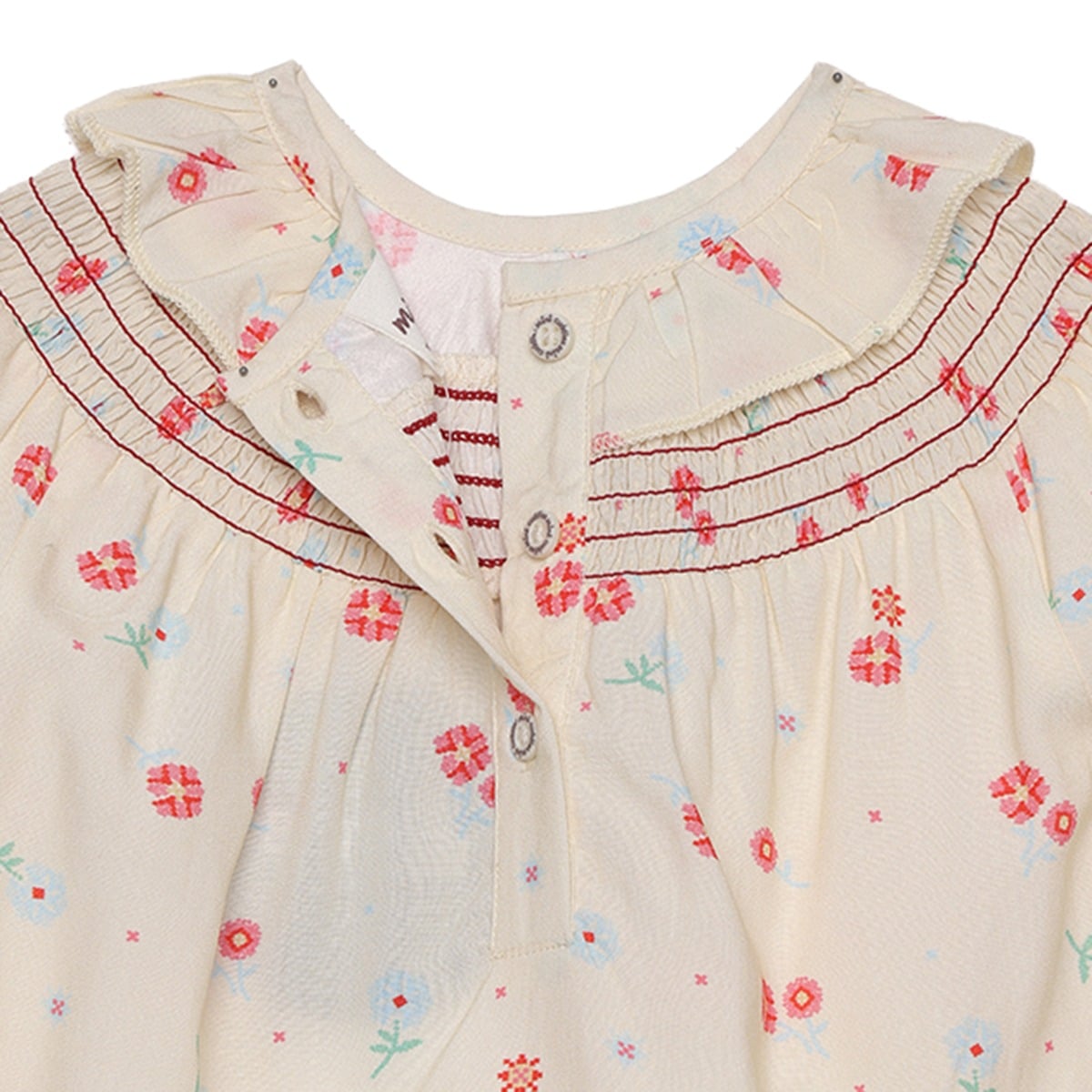 Baby Girls Cream Cotton Floral Printed Ruffled Woven Top Regular Fit Casual Wear