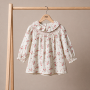 Baby Girls Off-White Cotton Floral Printed Ruffle Top Regular Fit Casual Wear