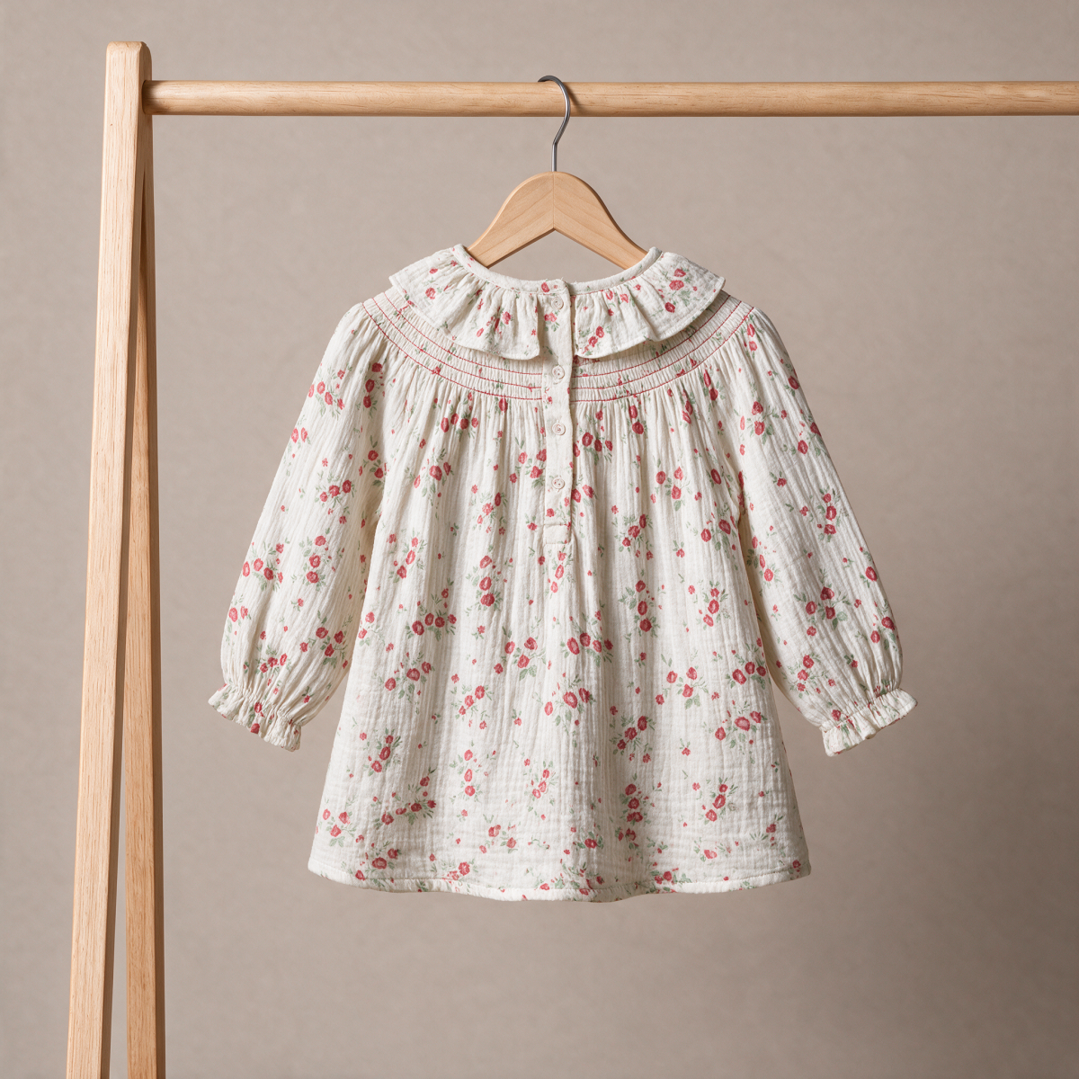 Baby Girls Off-White Cotton Floral Printed Ruffle Top Regular Fit Casual Wear