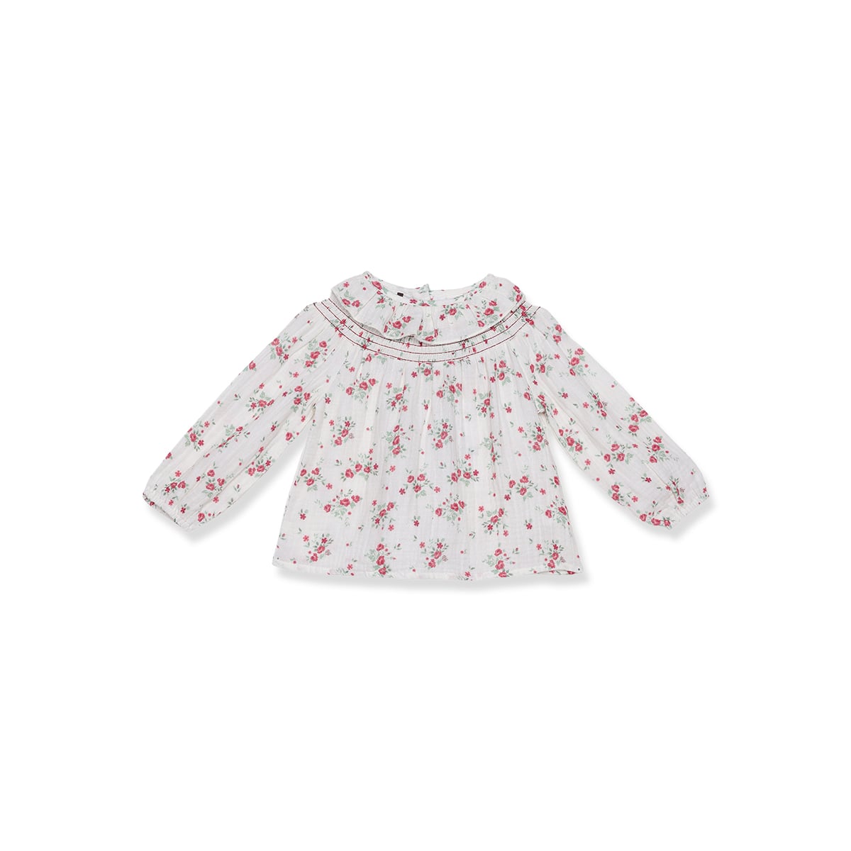 Baby Girls Off-White Cotton Floral Printed Ruffle Top Regular Fit Casual Wear