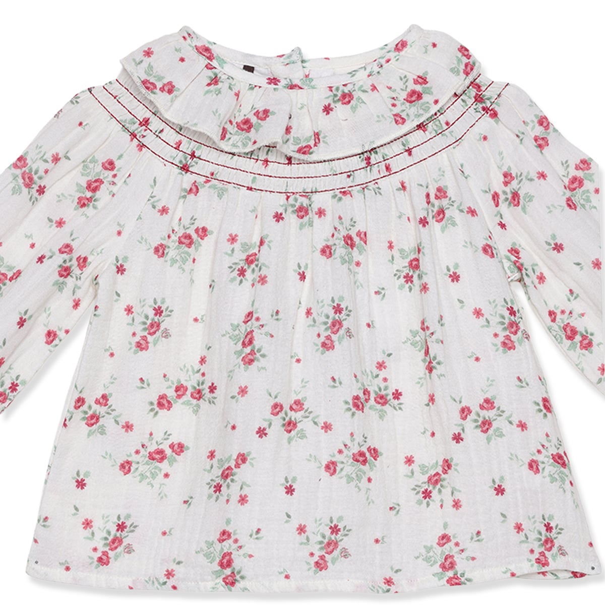 Baby Girls Off-White Cotton Floral Printed Ruffle Top Regular Fit Casual Wear
