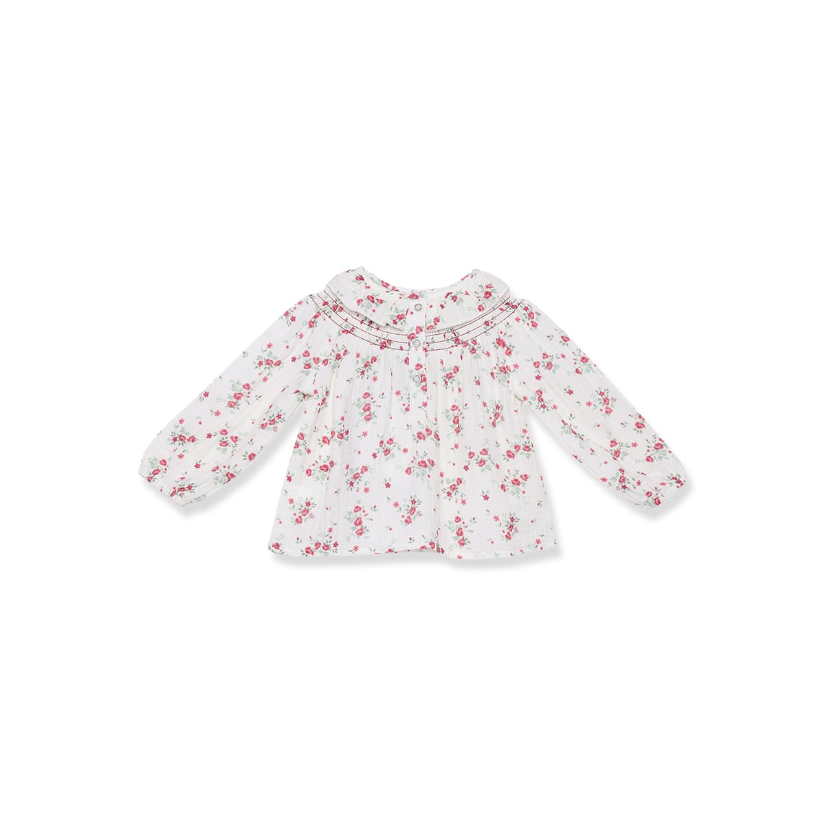 Baby Girls Off-White Cotton Floral Printed Ruffle Top Regular Fit Casual Wear