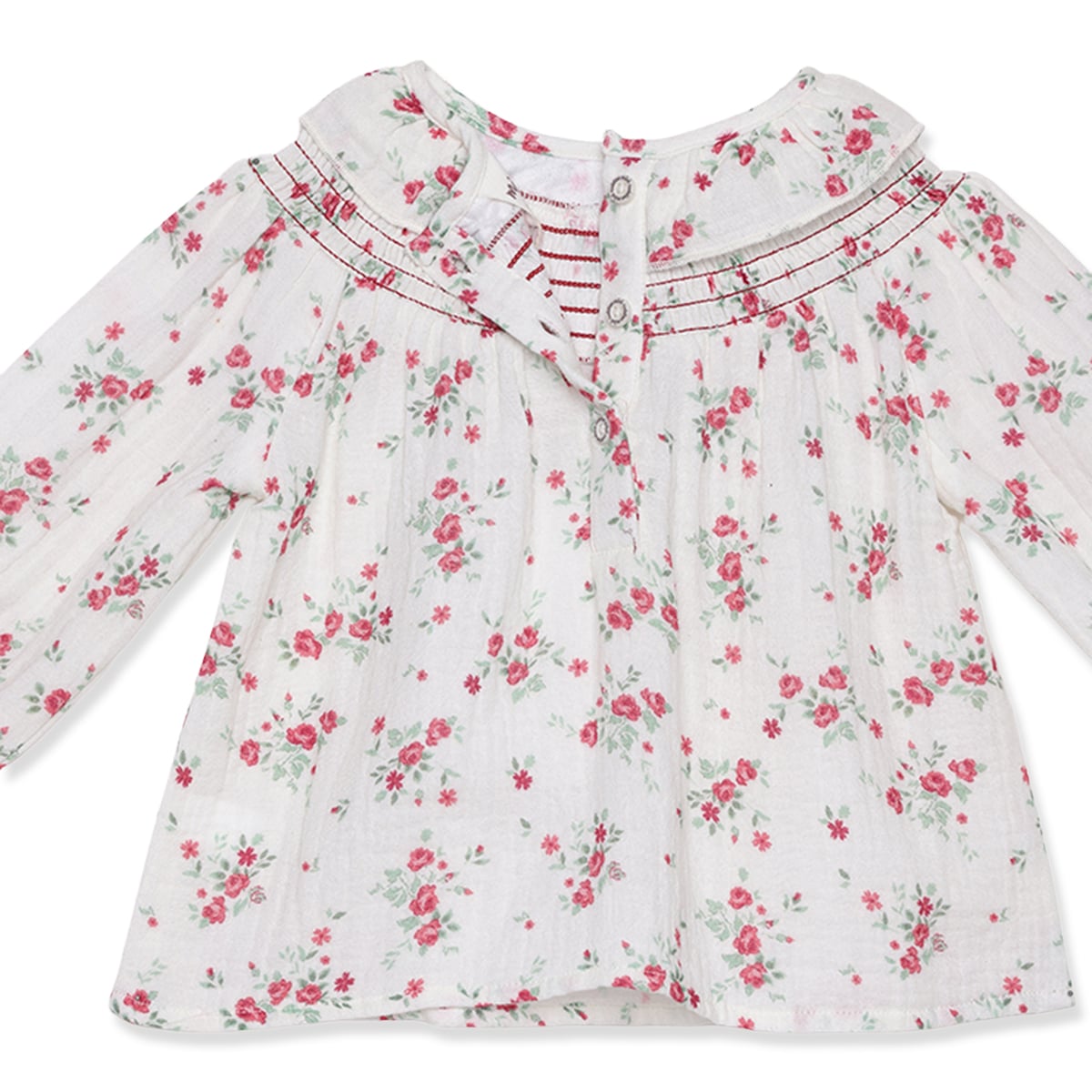 Baby Girls Off-White Cotton Floral Printed Ruffle Top Regular Fit Casual Wear