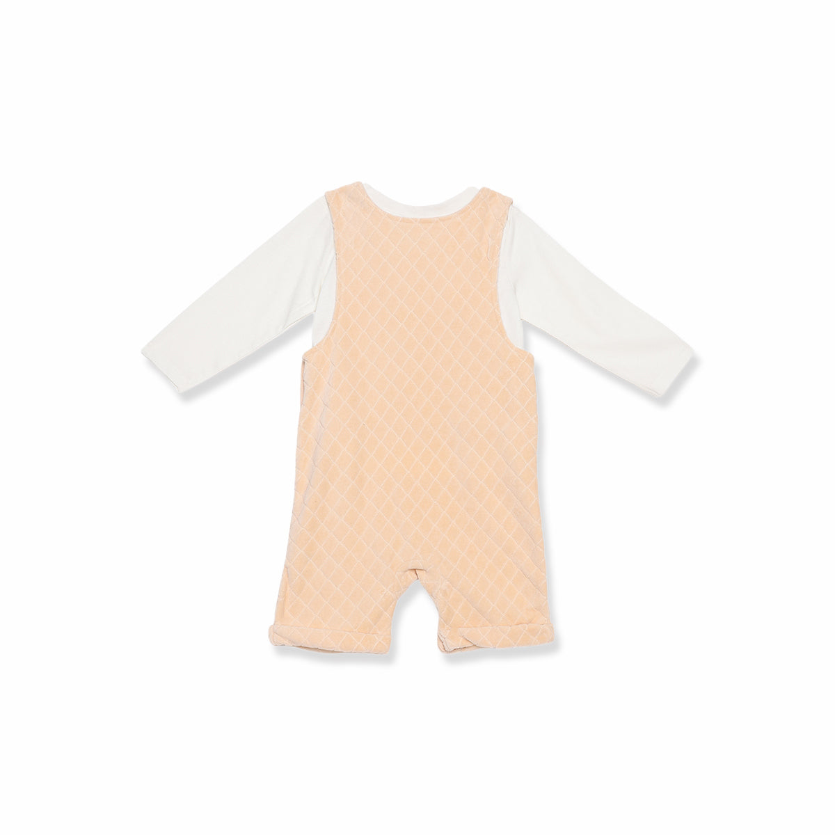 Baby Unisex Beige and White Cotton Blend Elephant Embroidered Dungaree Set Regular Fit Casual Wear