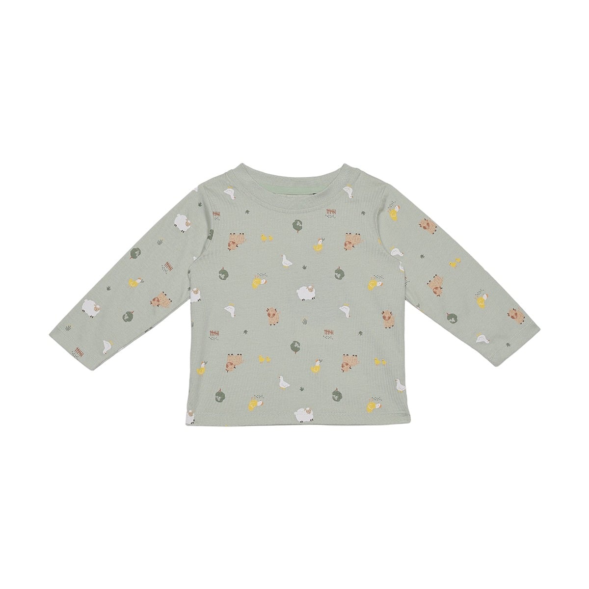 Baby Unisex Sage Green Cotton Farm Printed T-Shirt And Dungaree Set Regular Fit Casual Wear