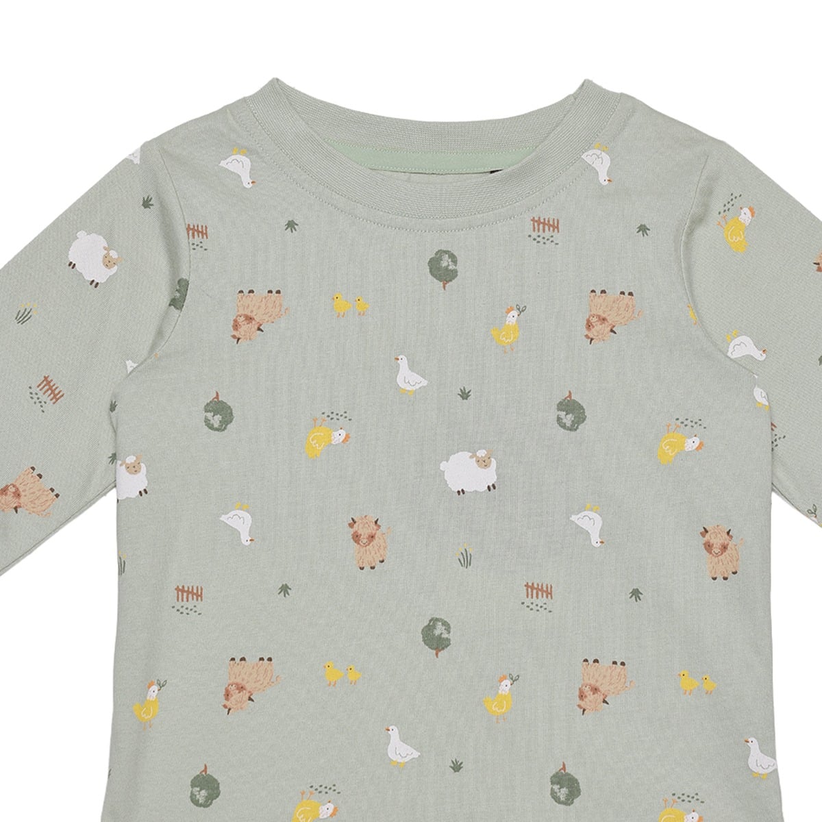 Baby Unisex Sage Green Cotton Farm Printed T-Shirt And Dungaree Set Regular Fit Casual Wear