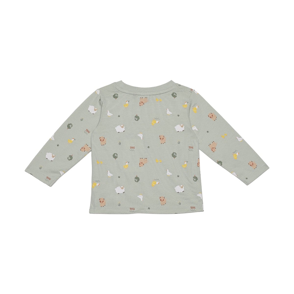 Baby Unisex Sage Green Cotton Farm Printed T-Shirt And Dungaree Set Regular Fit Casual Wear