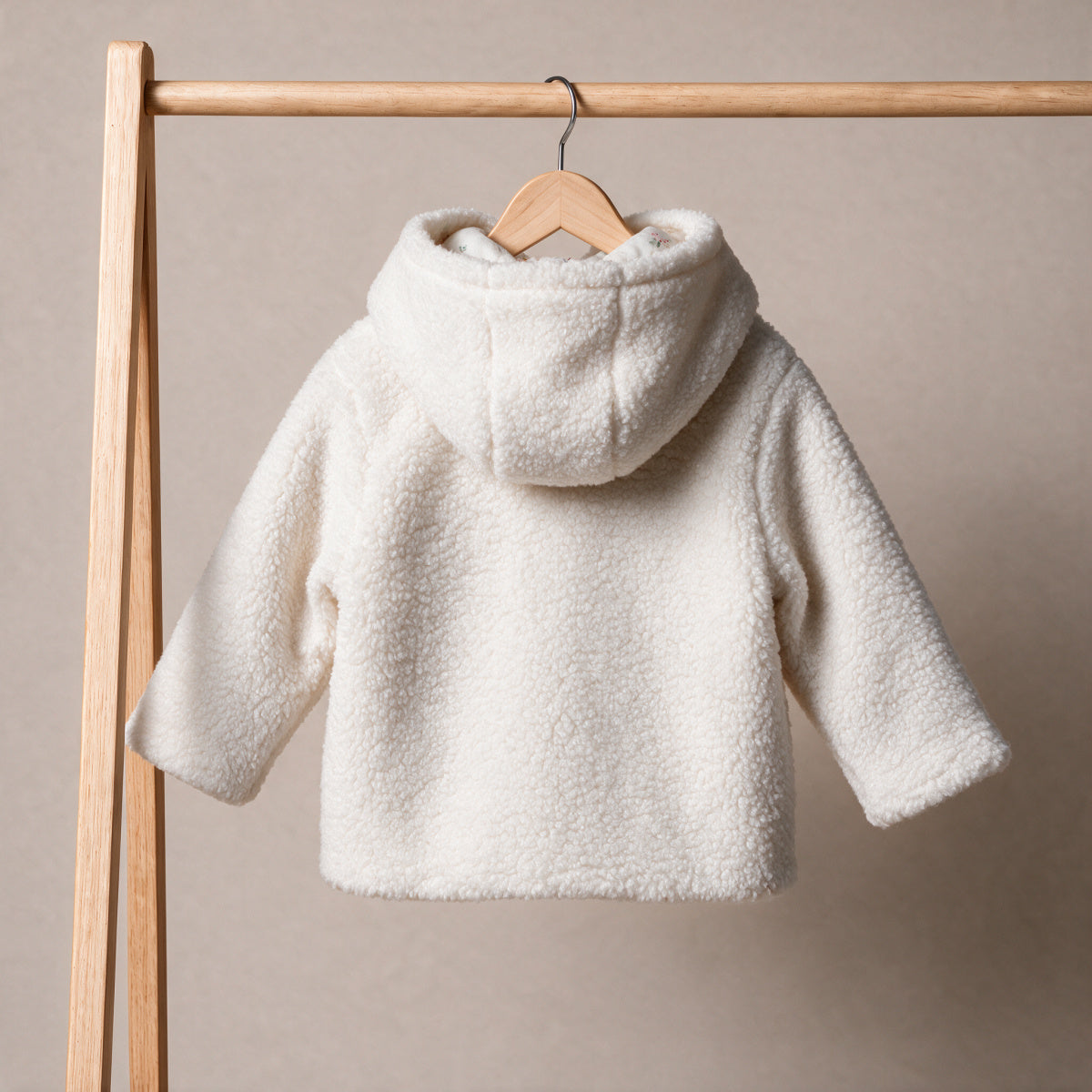 Baby Unisex White Polyester Hooded Jacket with Toggle Fastening for Winter Wea