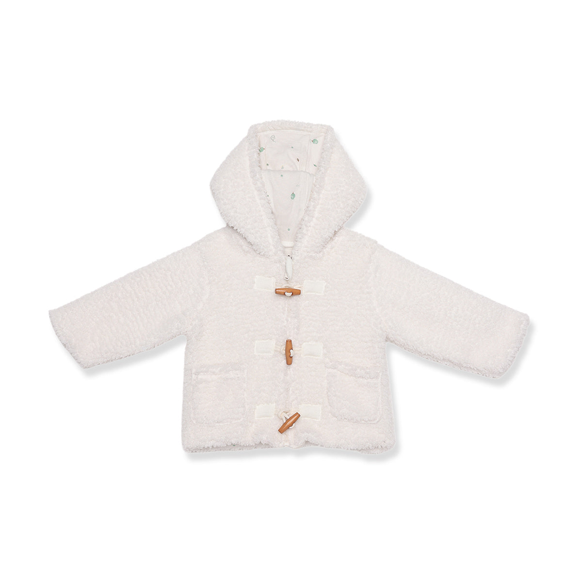 Baby Unisex White Polyester Hooded Jacket with Toggle Fastening for Winter Wea