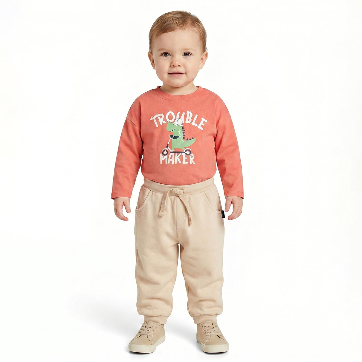 Baby Boy Beige Cotton Jogger Pant