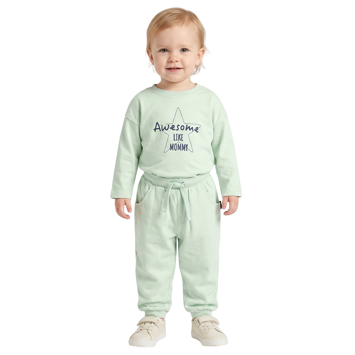 Baby Boy Mint Green Cotton Joggers Regular Fit Casual Bottomwear