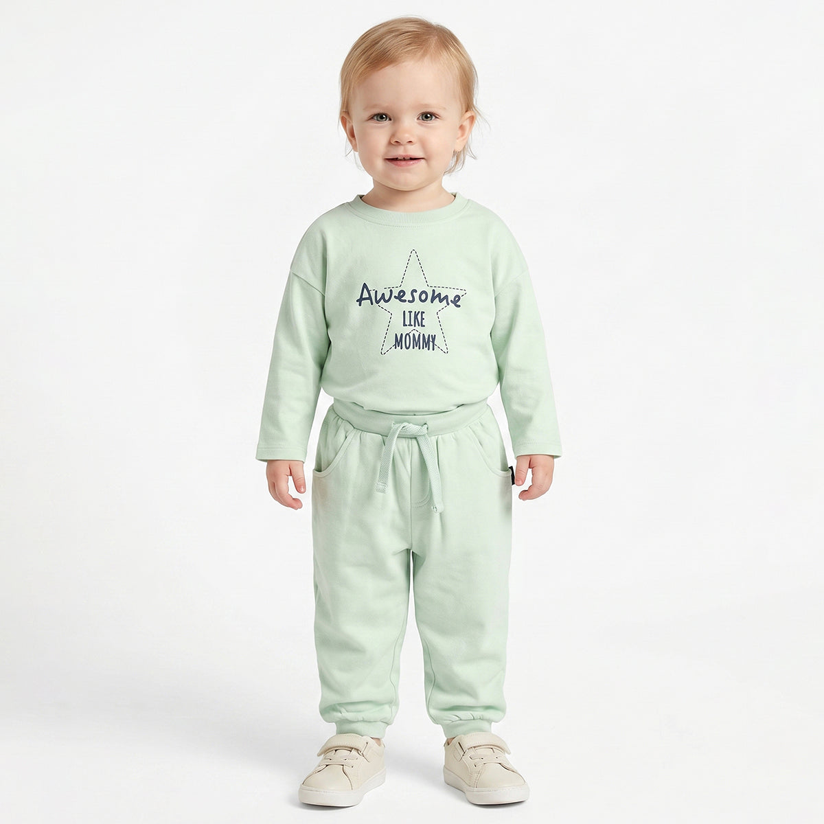 Baby Boy Mint Green Cotton Joggers Regular Fit Casual Bottomwear