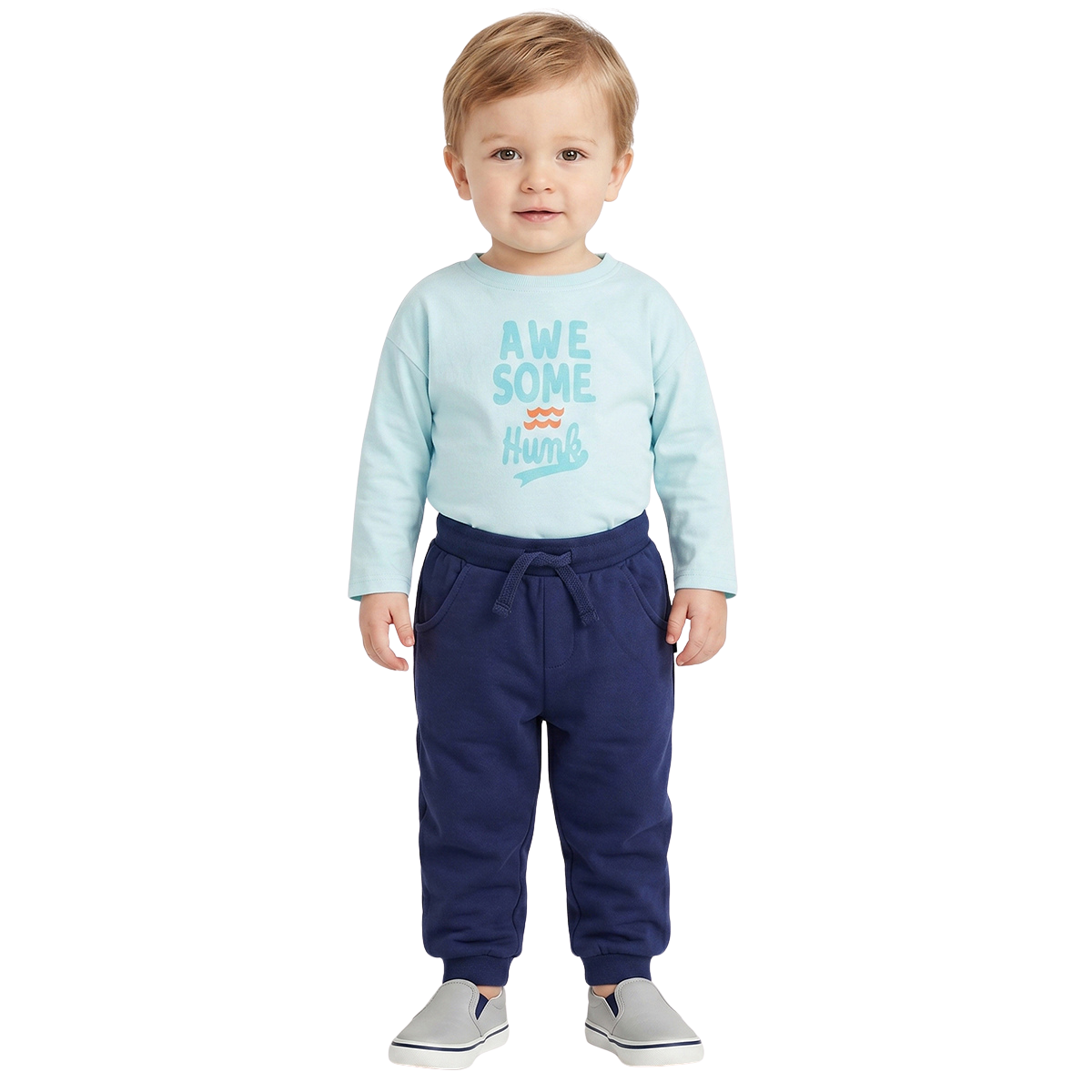 Baby Boy Aqua Blue Cotton Joggers Regular Fit Casual Bottomwear