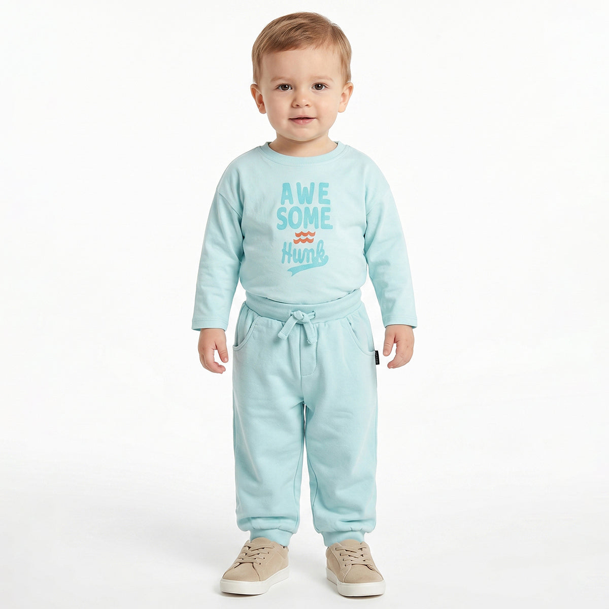 Baby Boy Aqua Blue Cotton Joggers Regular Fit Casual Bottomwear