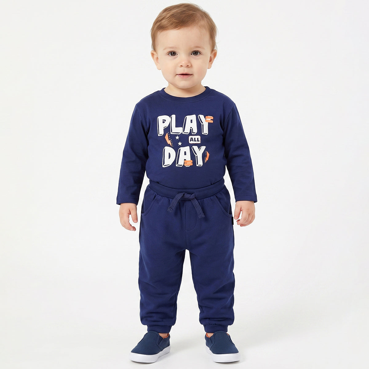 Baby Boy Navy Blue Cotton Joggers Regular Fit Casual Bottomwear