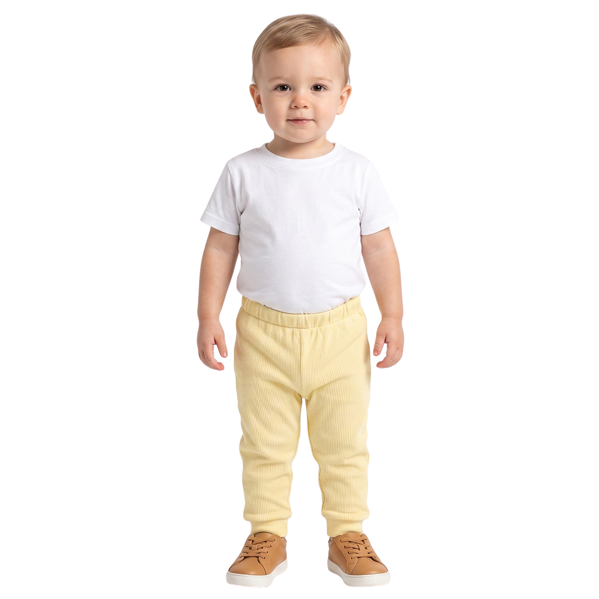 Baby Unisex Yellow and Grey Cotton Blend Ribbed Jogger Pants Pack of 2