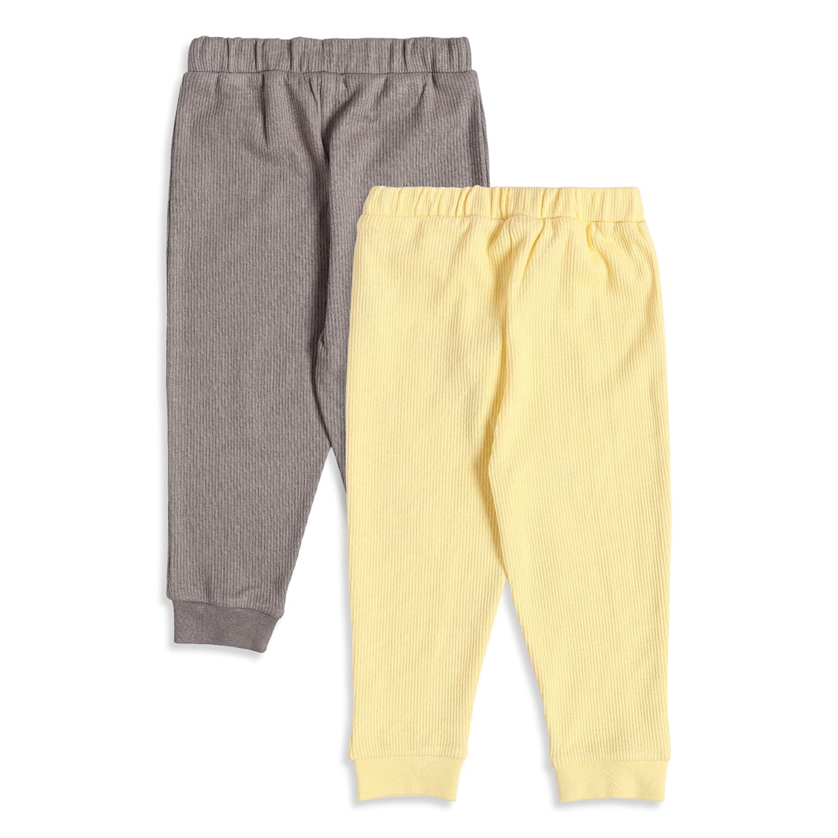 Baby Unisex Yellow and Grey Cotton Blend Ribbed Jogger Pants Pack of 2 Regular Fit Casual Wear