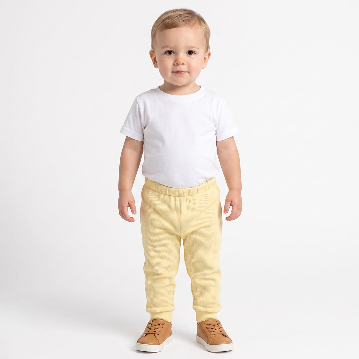 Baby Unisex Yellow and Grey Cotton Blend Ribbed Jogger Pants Pack of 2 Regular Fit Casual Wear