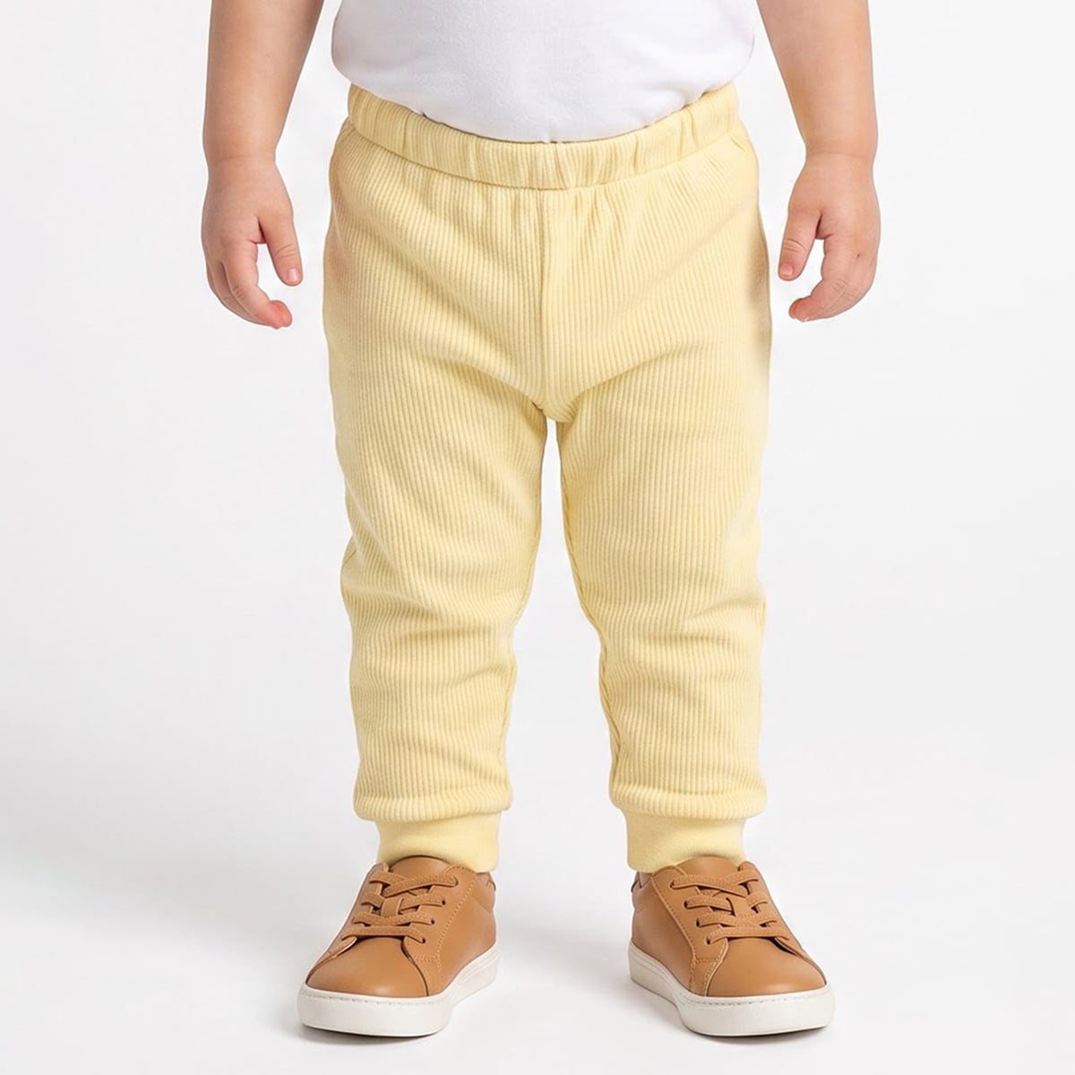 Baby Unisex Yellow and Grey Cotton Blend Ribbed Jogger Pants Pack of 2 Regular Fit Casual Wear