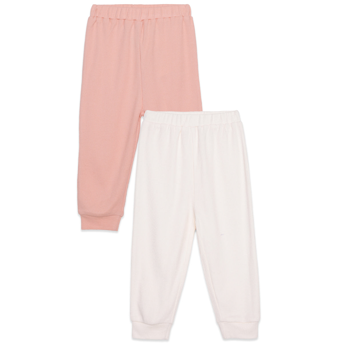 Baby Unisex Peach and Off-White Cotton Jogger Pants Pack of 2 Regular Fit Casual Kids Pants