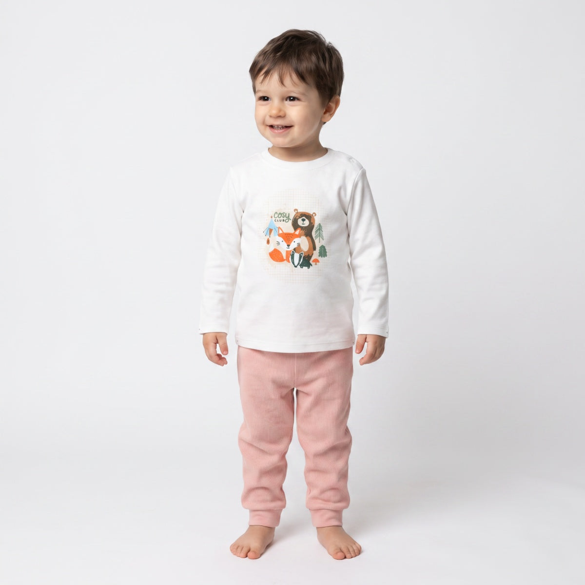 Baby Unisex Peach and Off-White Cotton Jogger Pants Pack of 2 Regular Fit Casual Kids Pants