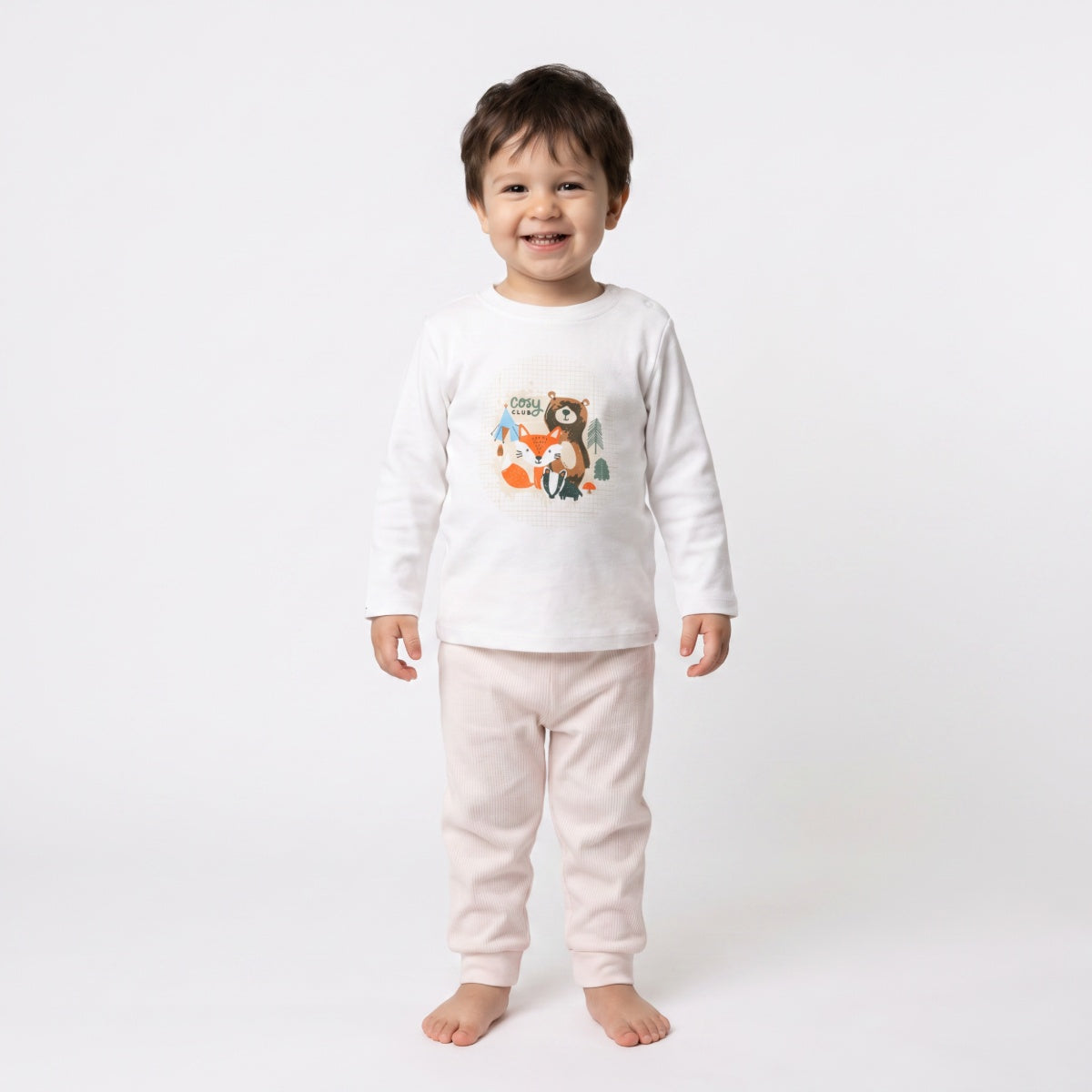Baby Unisex Peach and Off-White Cotton Jogger Pants Pack of 2 Regular Fit Casual Kids Pants