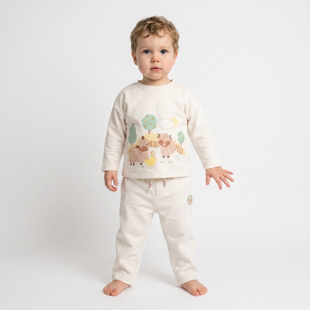 Baby Unisex Off White Cotton Blend Jogger Pants Regular Fit