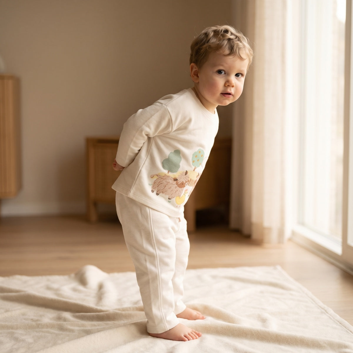 Baby Unisex Off White Cotton Blend Jogger Pants Regular Fit
