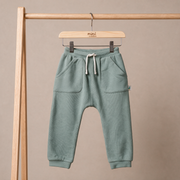 Baby Unisex Sage Green Cotton Blend Solid Knit Bottom With Pockets Regular Fit Casual Wear
