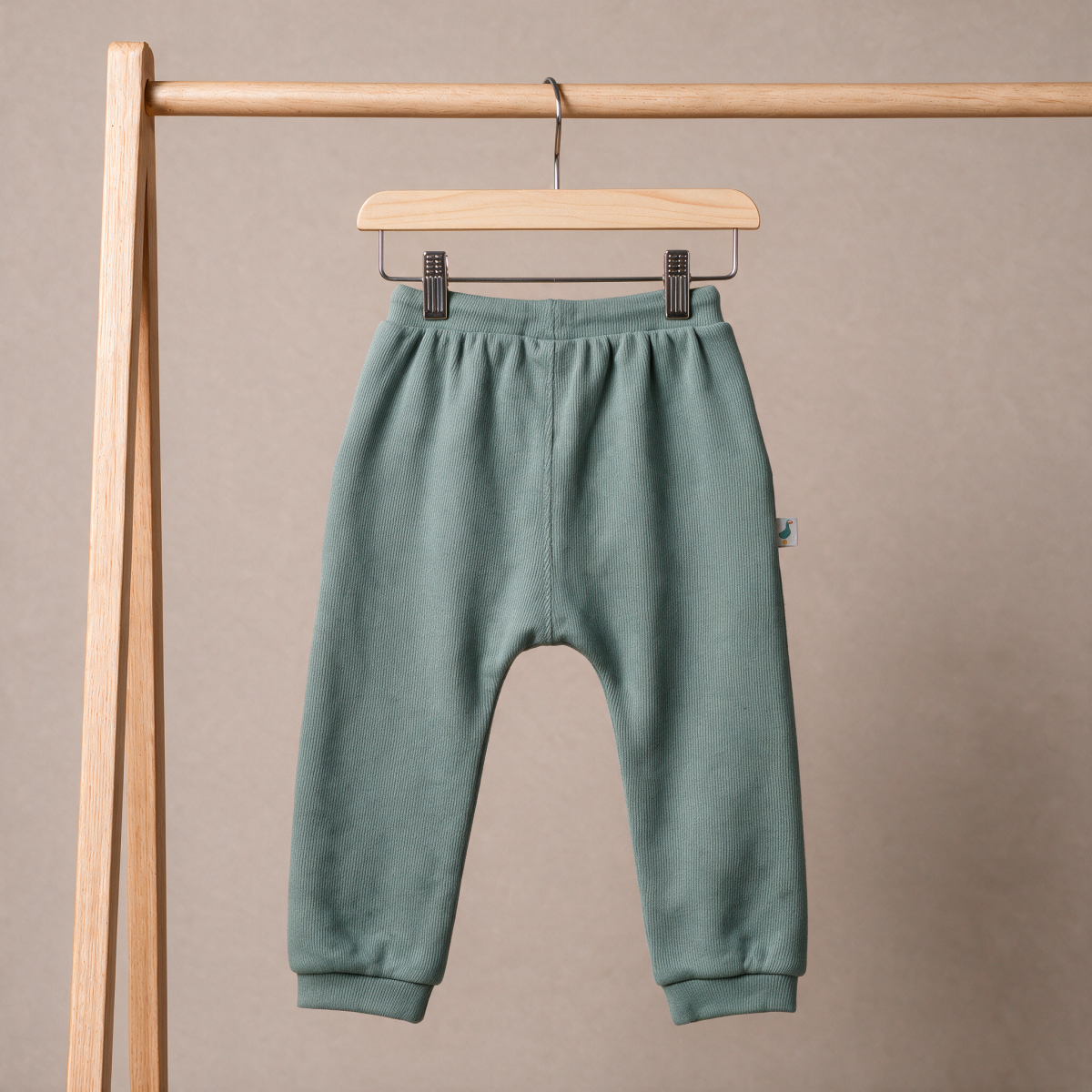 Baby Unisex Sage Green Cotton Blend Solid Knit Bottom With Pockets Regular Fit Casual Wear