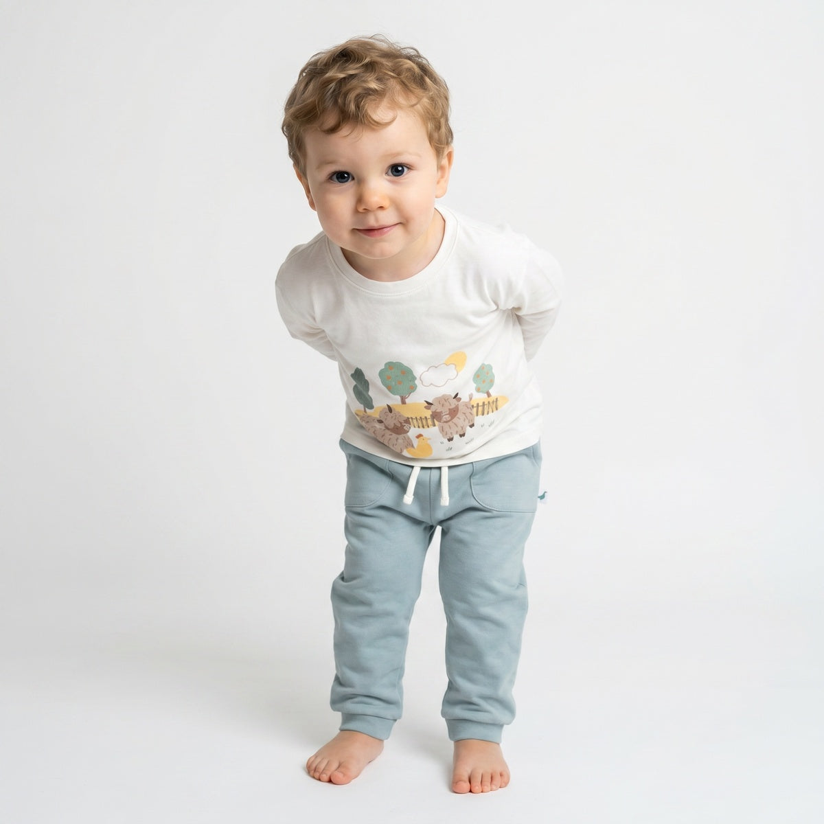 Baby Unisex Sage Green Cotton Blend Solid Knit Bottom With Pockets Regular Fit Casual Wear