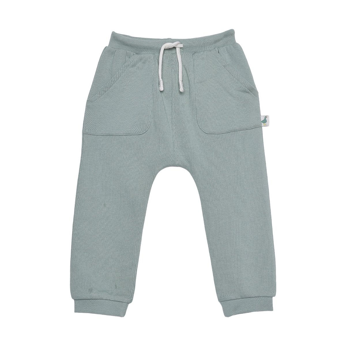 Baby Unisex Sage Green Cotton Blend Solid Knit Bottom With Pockets Regular Fit Casual Wear
