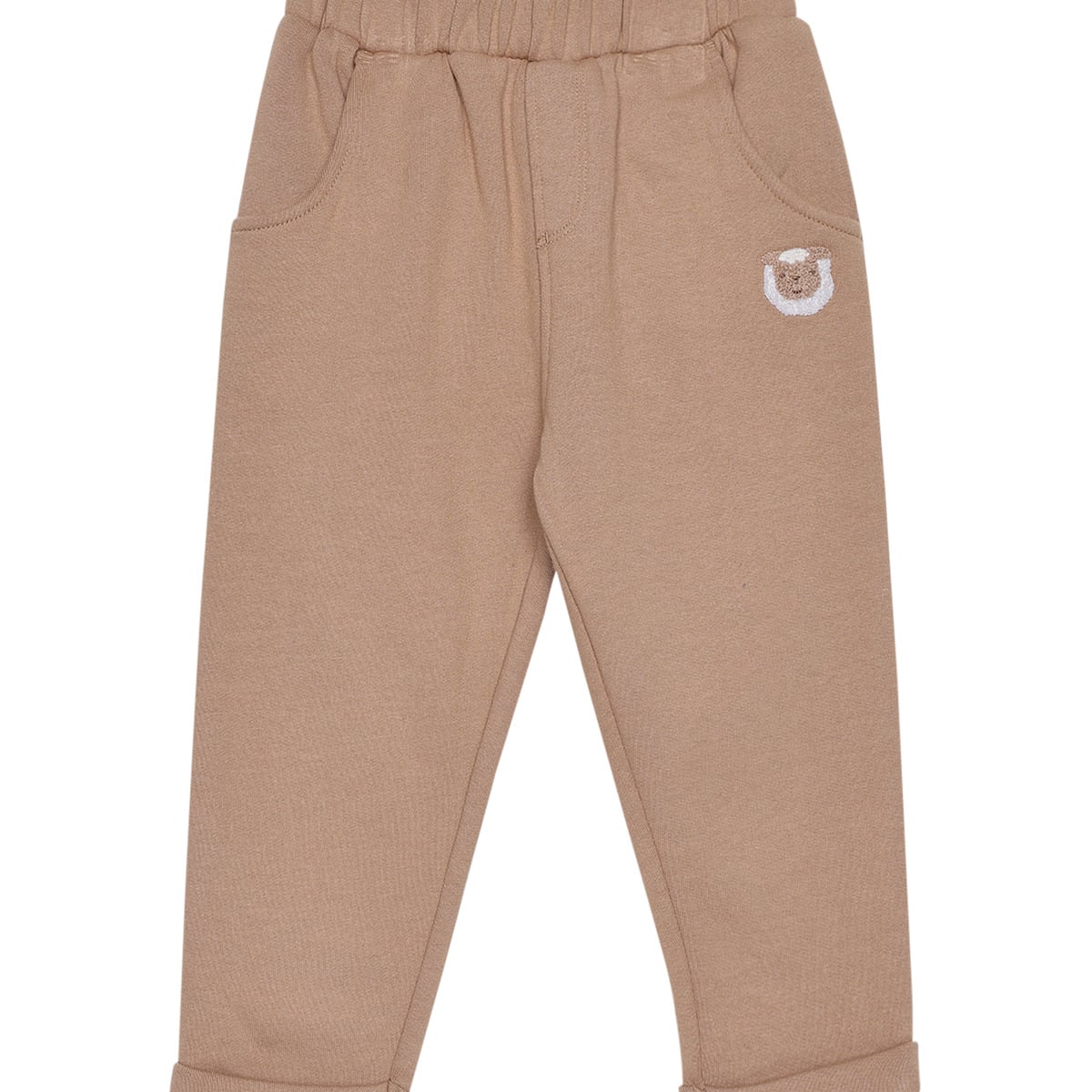 Baby Unisex Beige Cotton Bear Embroidered Knit Bottom Regular Fit Casual Wear