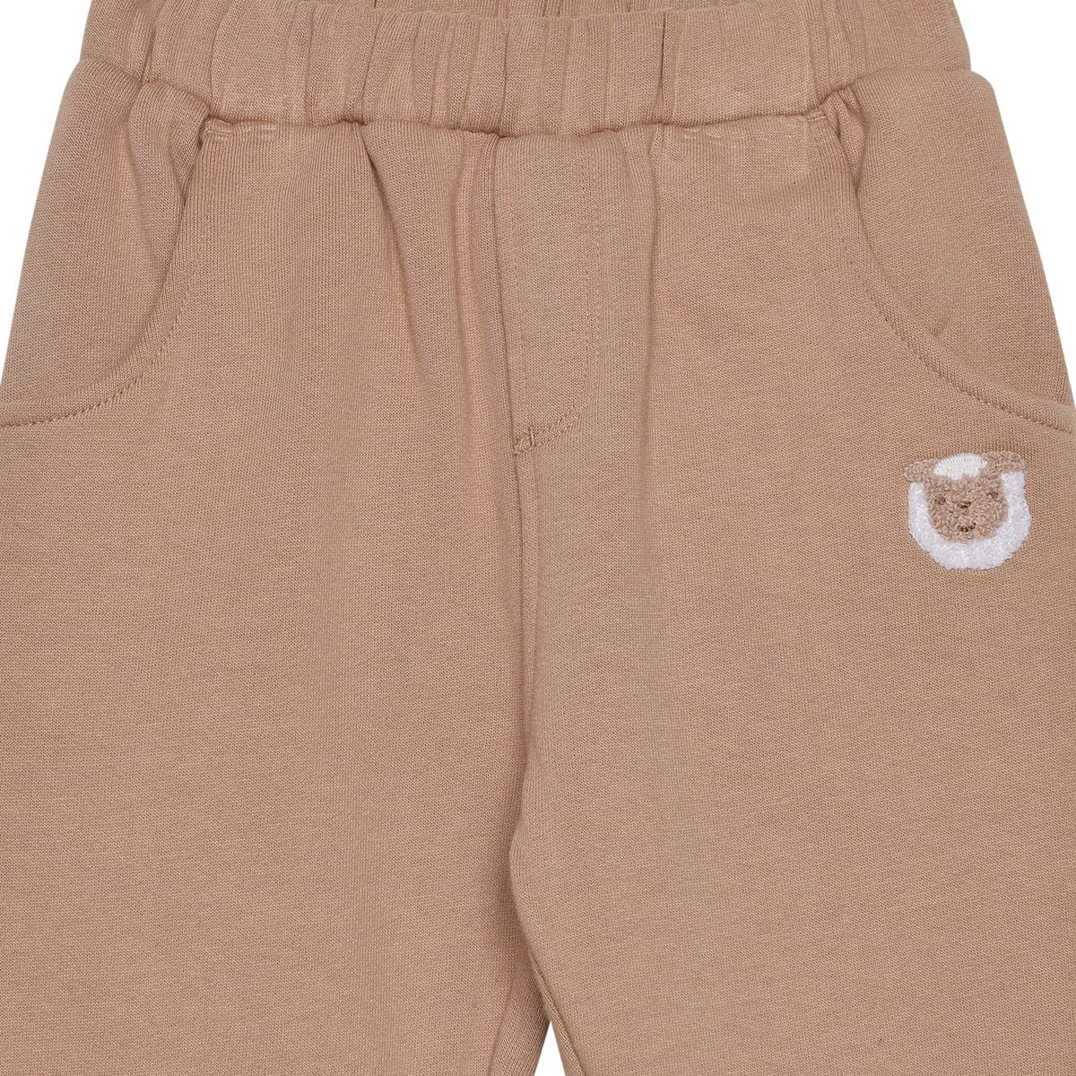 Baby Unisex Beige Cotton Bear Embroidered Knit Bottom Regular Fit Casual Wear