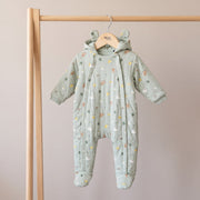 Baby Unisex Sage Green Cotton Farm Printed Padded Hooded Pramsuit Regular Fit Casual Wear