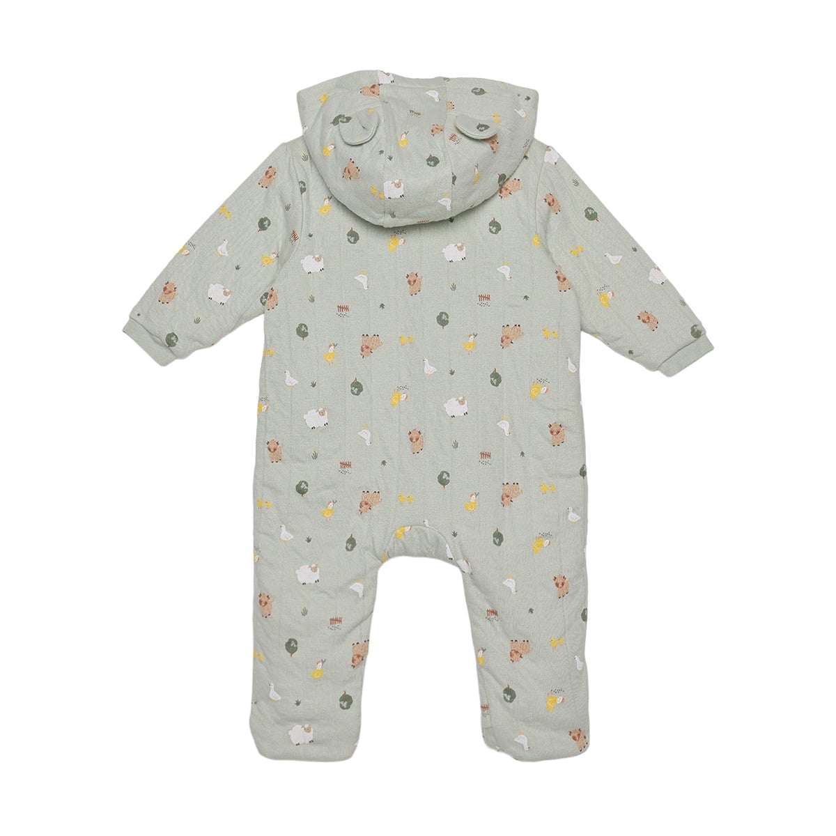 Baby Unisex Sage Green Cotton Farm Printed Padded Hooded Pramsuit Regular Fit Casual Wear