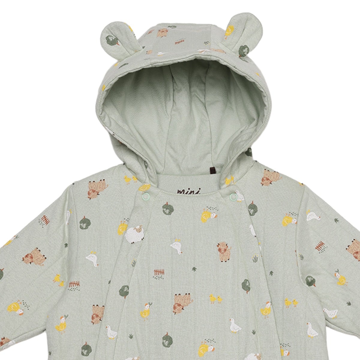 Baby Unisex Sage Green Cotton Farm Printed Padded Hooded Pramsuit Regular Fit Casual Wear