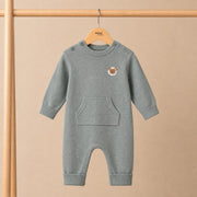 Baby Unisex Sage Green Cotton Lamb Embroidered Knitted Romper Regular Fit Casual Wear