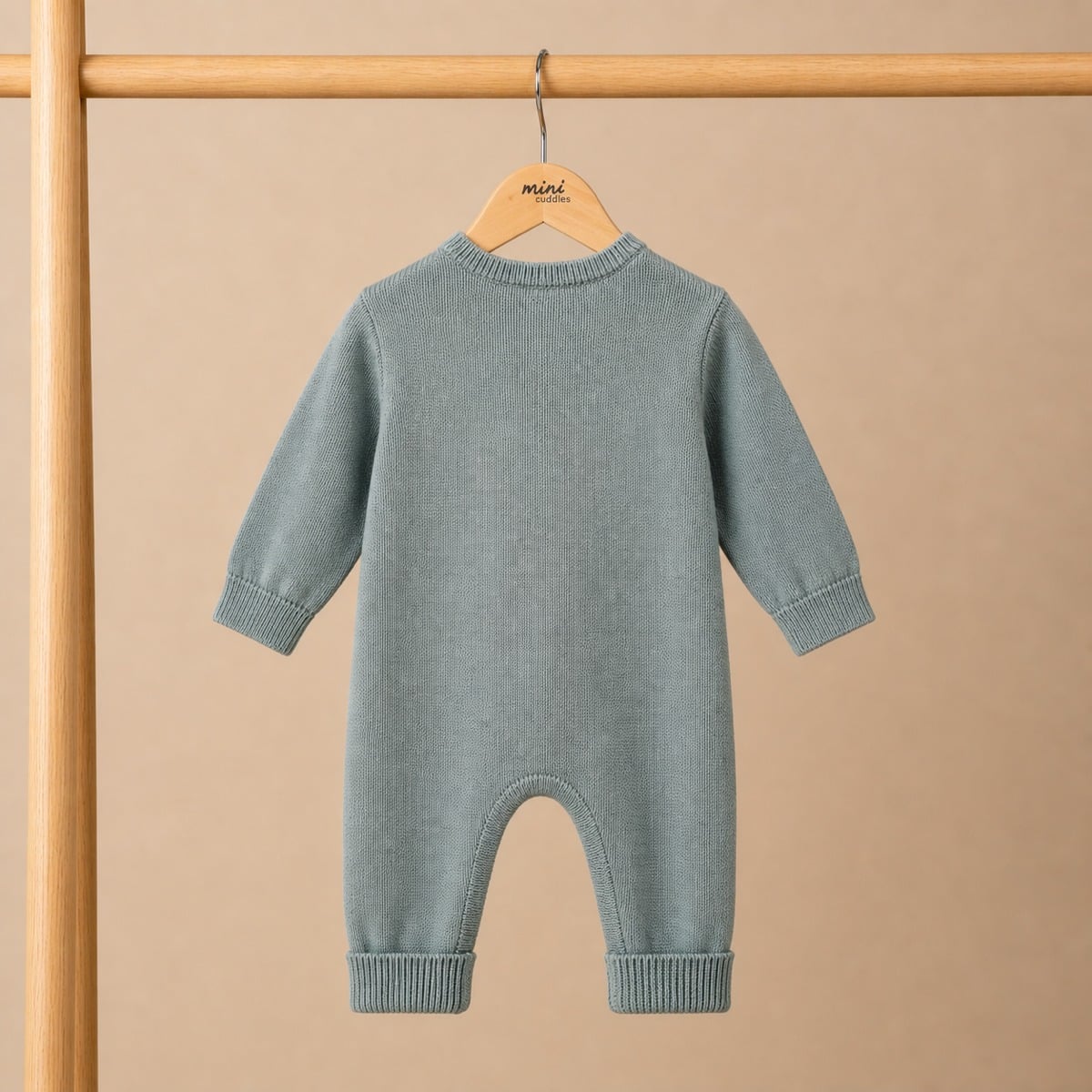 Baby Unisex Sage Green Cotton Lamb Embroidered Knitted Romper Regular Fit Casual Wear