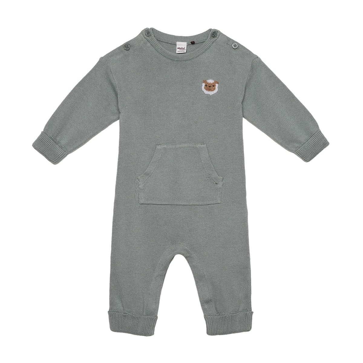 Baby Unisex Sage Green Cotton Lamb Embroidered Knitted Romper Regular Fit Casual Wear