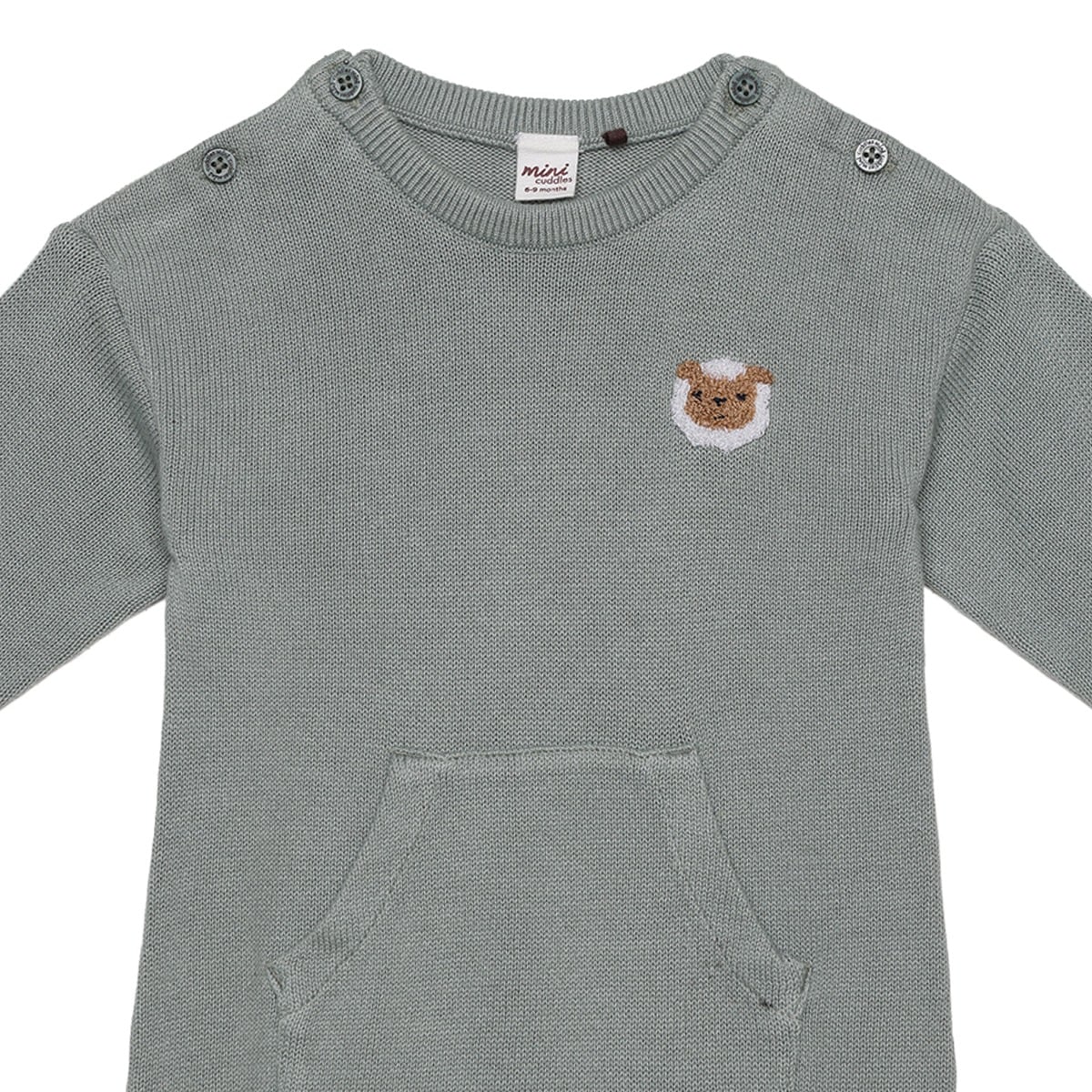 Baby Unisex Sage Green Cotton Lamb Embroidered Knitted Romper Regular Fit Casual Wear