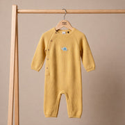 Baby Unisex Mustard Yellow Cotton Blend Elephant Embroidered Knitted Romper Regular Fit Casual Wear