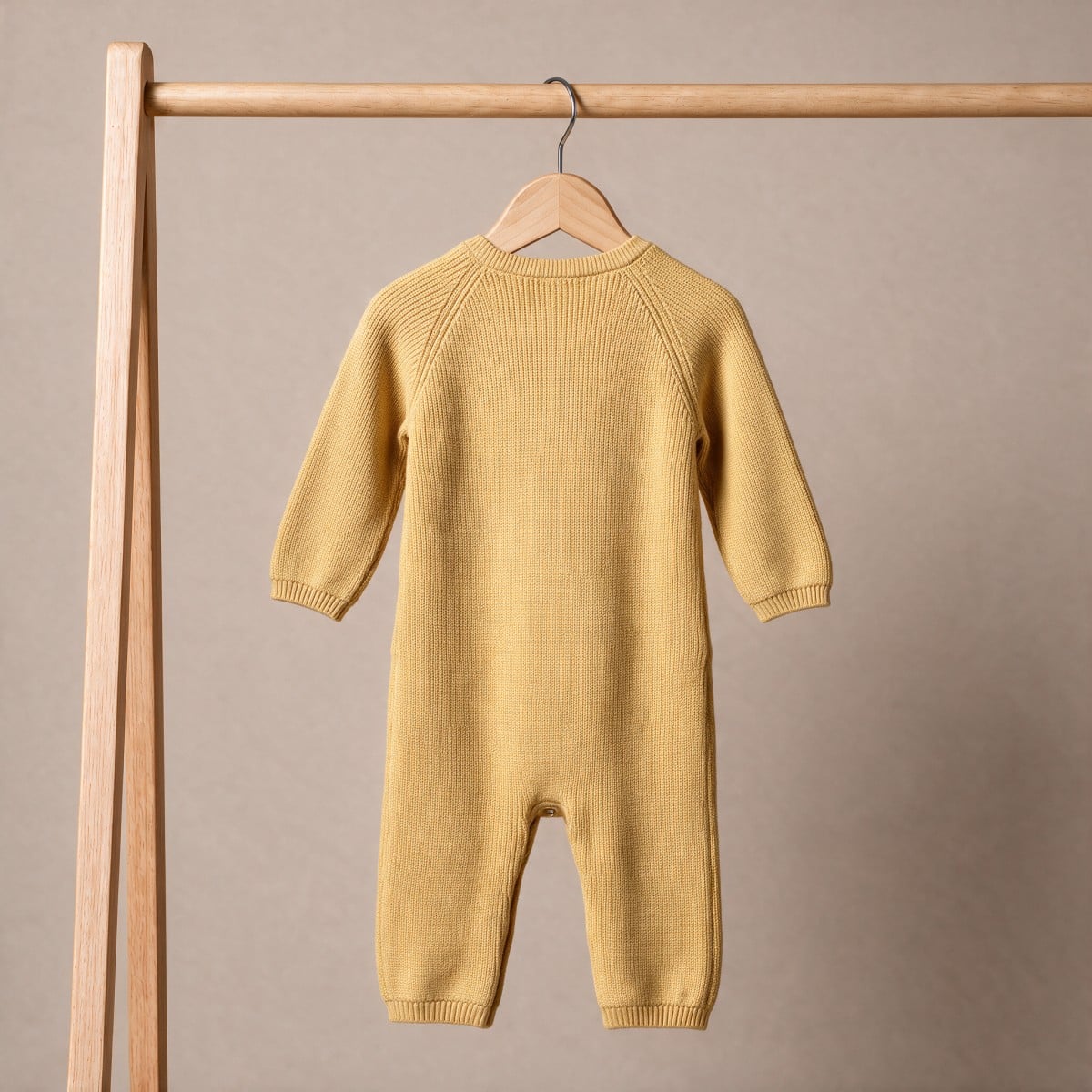 Baby Unisex Mustard Yellow Cotton Blend Elephant Embroidered Knitted Romper Regular Fit Casual Wear