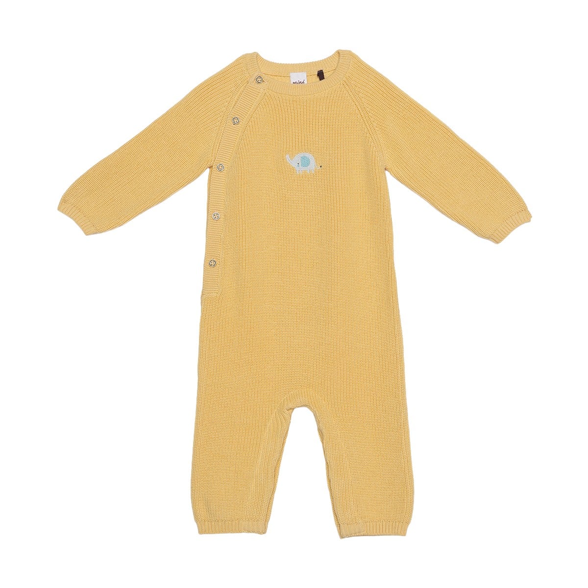 Baby Unisex Mustard Yellow Cotton Blend Elephant Embroidered Knitted Romper Regular Fit Casual Wear