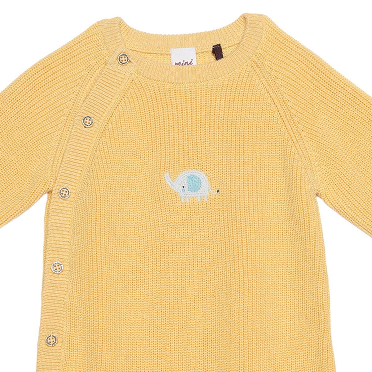 Baby Unisex Mustard Yellow Cotton Blend Elephant Embroidered Knitted Romper Regular Fit Casual Wear