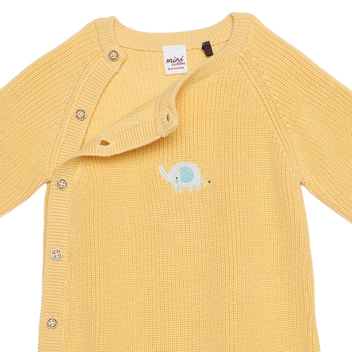 Baby Unisex Mustard Yellow Cotton Blend Elephant Embroidered Knitted Romper Regular Fit Casual Wear