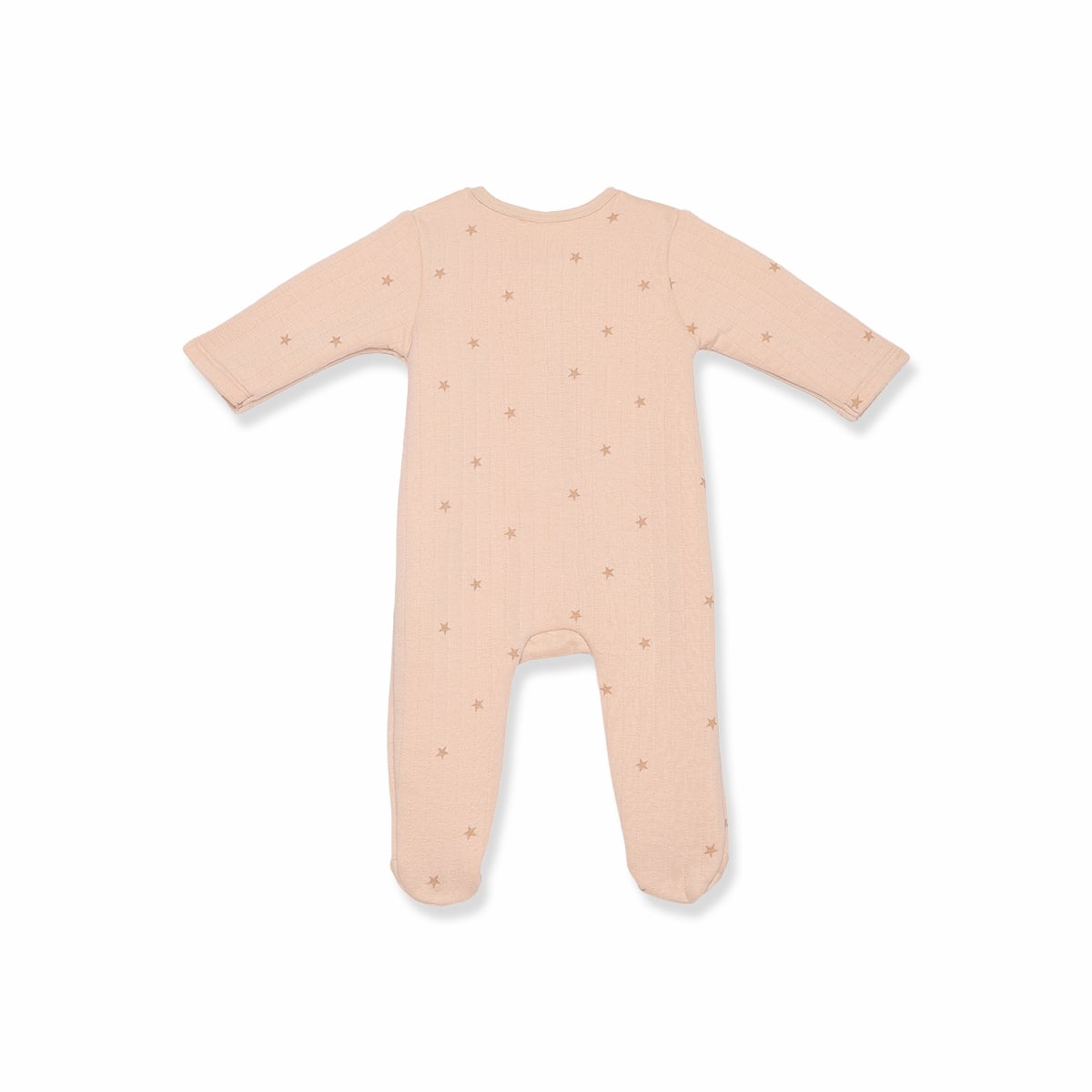 Baby Unisex Peach Cotton Star Printed Sleepsuit with Cap Regular Fit Nightwear Set