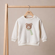 Baby Boys Off-White Cotton Blend Bear Embroidered Sweatshirt Regular Fit Casual Wear