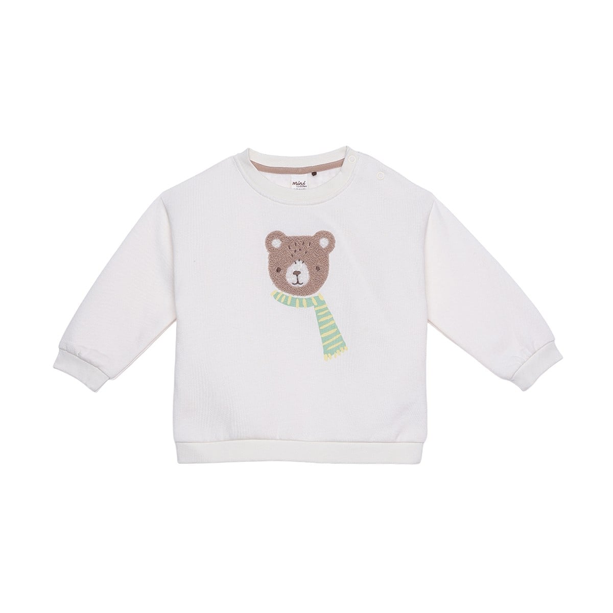 Baby Boys Off-White Cotton Blend Bear Embroidered Sweatshirt Regular Fit Casual Wear